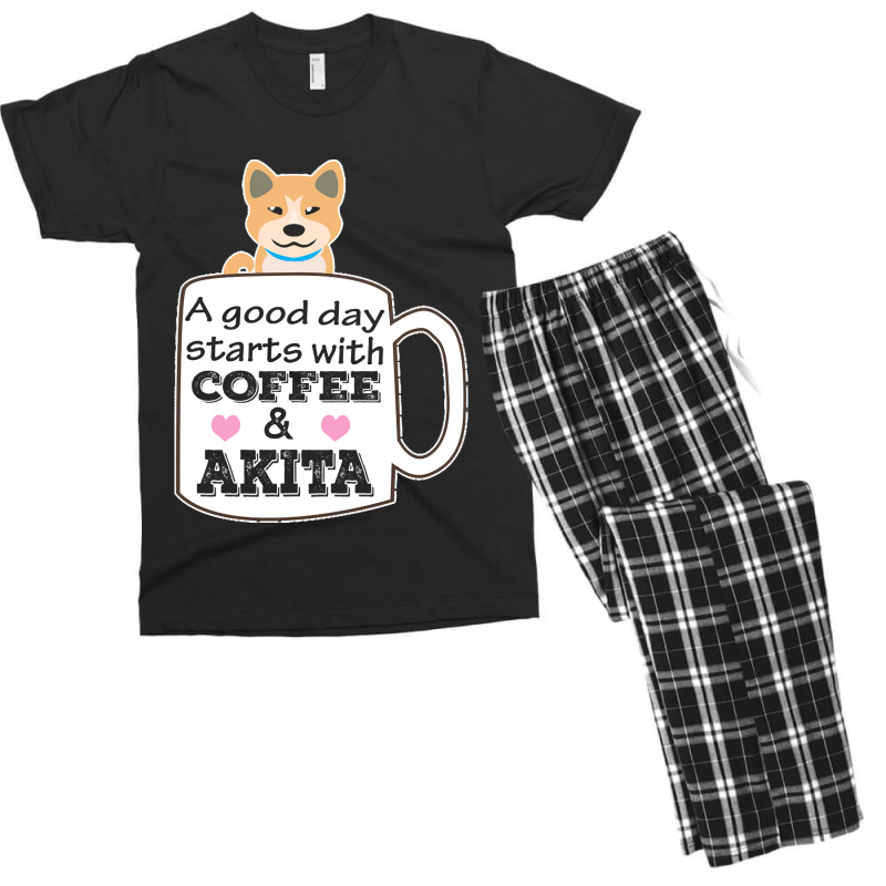 Akitaa Good Day Starts With Coffee And Akita, Cute Akita Lover Men's T-shirt Pajama Set | Artistshot