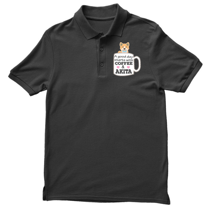 Akitaa Good Day Starts With Coffee And Akita, Cute Akita Lover Men's Polo Shirt | Artistshot