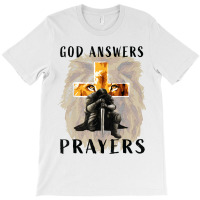 God Answers Prayers Warrior Men Christian Cross Lion Graphic T-shirt | Artistshot