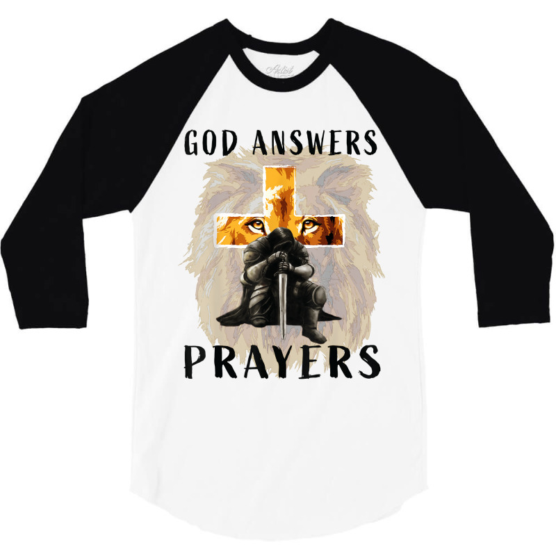 God Answers Prayers Warrior Men Christian Cross Lion Graphic 3/4 Sleeve Shirt | Artistshot