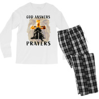 God Answers Prayers Warrior Men Christian Cross Lion Graphic Men's Long Sleeve Pajama Set | Artistshot