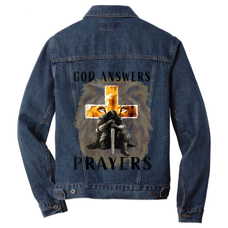 God Answers Prayers Warrior Men Christian Cross Lion Graphic Men Denim Jacket | Artistshot