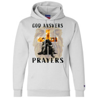 God Answers Prayers Warrior Men Christian Cross Lion Graphic Champion Hoodie | Artistshot