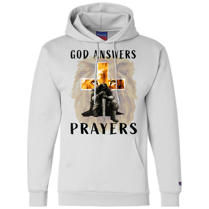 God Answers Prayers Warrior Men Christian Cross Lion Graphic Champion Hoodie | Artistshot