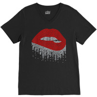 Dripping Lips Bling Rhinestone Woman Girl Birthday V-neck Tee | Artistshot