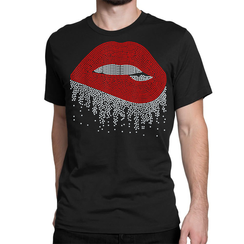 Dripping Lips Bling Rhinestone Woman Girl Birthday Classic T-shirt by Deluxe | Artistshot