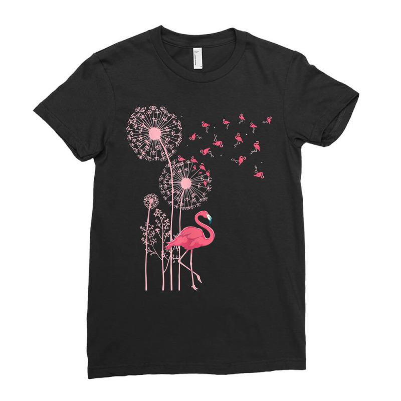 Flower Dandelion Exotic Animal Tropical Bird Pink Flamingo T Shirt Ladies Fitted T-Shirt by cm-arts | Artistshot