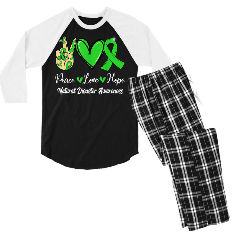 Natural Disasters Awareness Peace Love Hope Green Ribbon T Shirt Men's 3/4 Sleeve Pajama Set by cm-arts | Artistshot