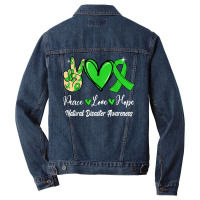 Natural Disasters Awareness Peace Love Hope Green Ribbon T Shirt Men Denim Jacket | Artistshot