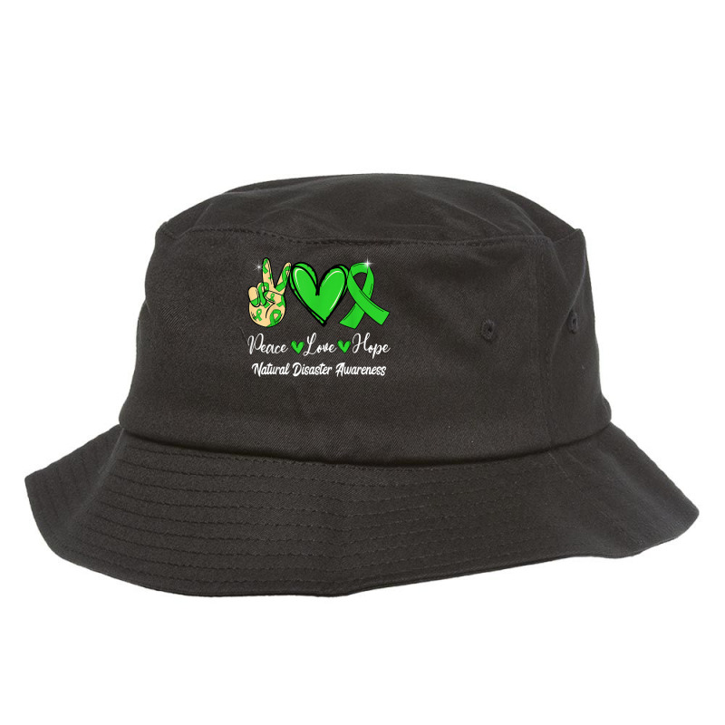 Natural Disasters Awareness Peace Love Hope Green Ribbon T Shirt Bucket Hat by cm-arts | Artistshot