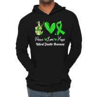 Natural Disasters Awareness Peace Love Hope Green Ribbon T Shirt Lightweight Hoodie | Artistshot