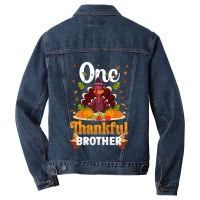 Thanksgiving Turkey Thanksgiving Day November 24 One Thankful Brother Men Denim Jacket | Artistshot