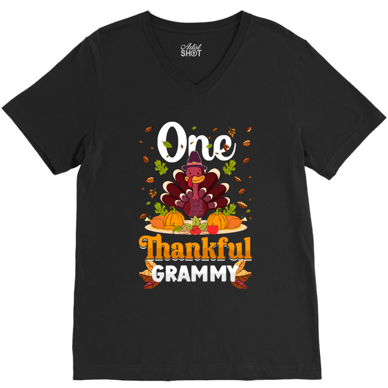 Thanksgiving Turkey Thanksgiving Day November 24 One Thankful Grammy V-neck Tee | Artistshot