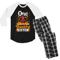 Thanksgiving Turkey Thanksgiving Day November 24 One Thankful Sister Men's 3/4 Sleeve Pajama Set | Artistshot