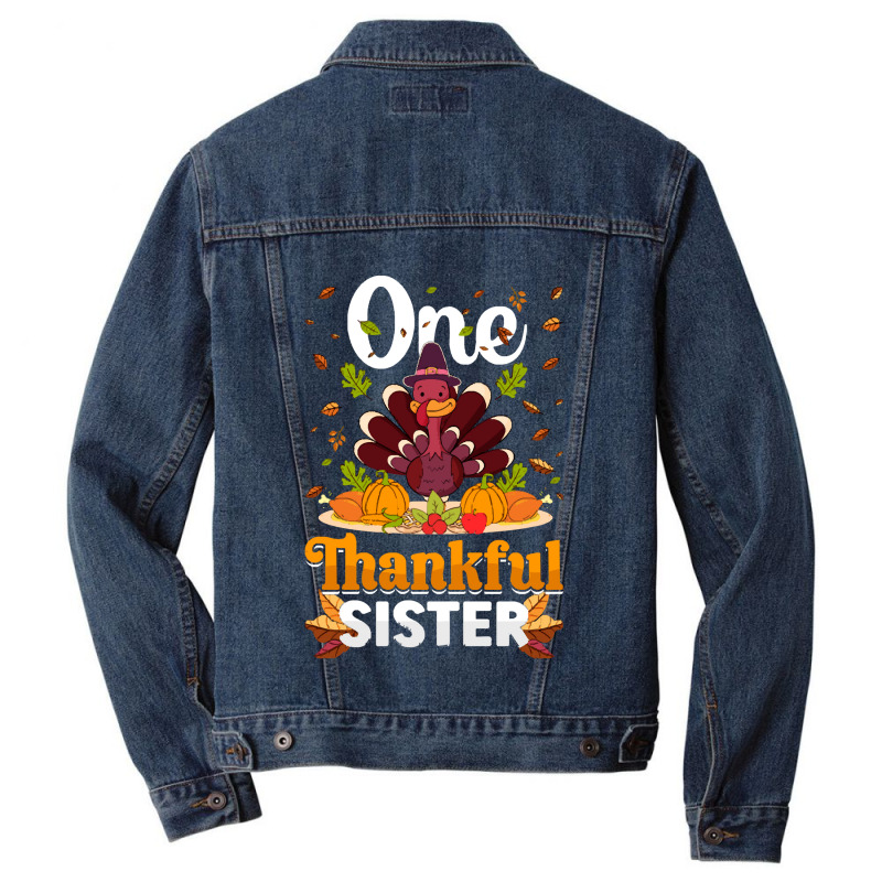 Thanksgiving Turkey Thanksgiving Day November 24 One Thankful Sister Men Denim Jacket | Artistshot