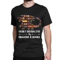 Easily Distracted By Dragon And Books Funny Classic T-shirt | Artistshot