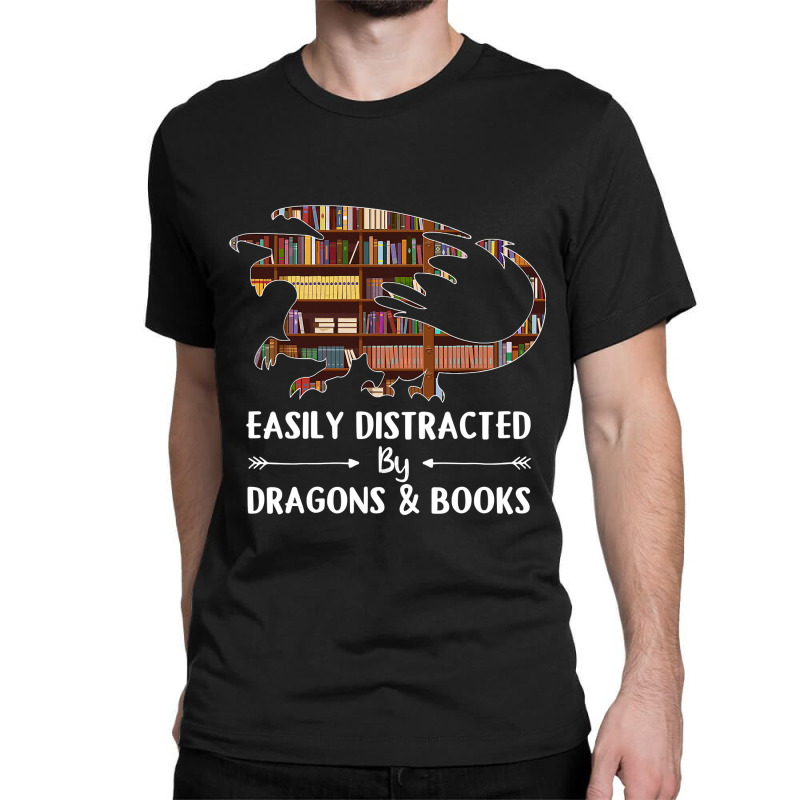 Easily Distracted By Dragon And Books Funny Classic T-shirt | Artistshot