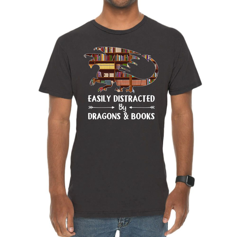 Easily Distracted By Dragon And Books Funny Vintage T-shirt | Artistshot