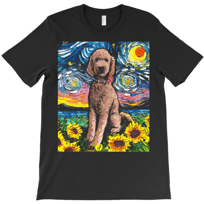 Goldendoodle T  Shirt Brown Goldendoodle Night With Sunflowers T  Shir T-shirt | Artistshot