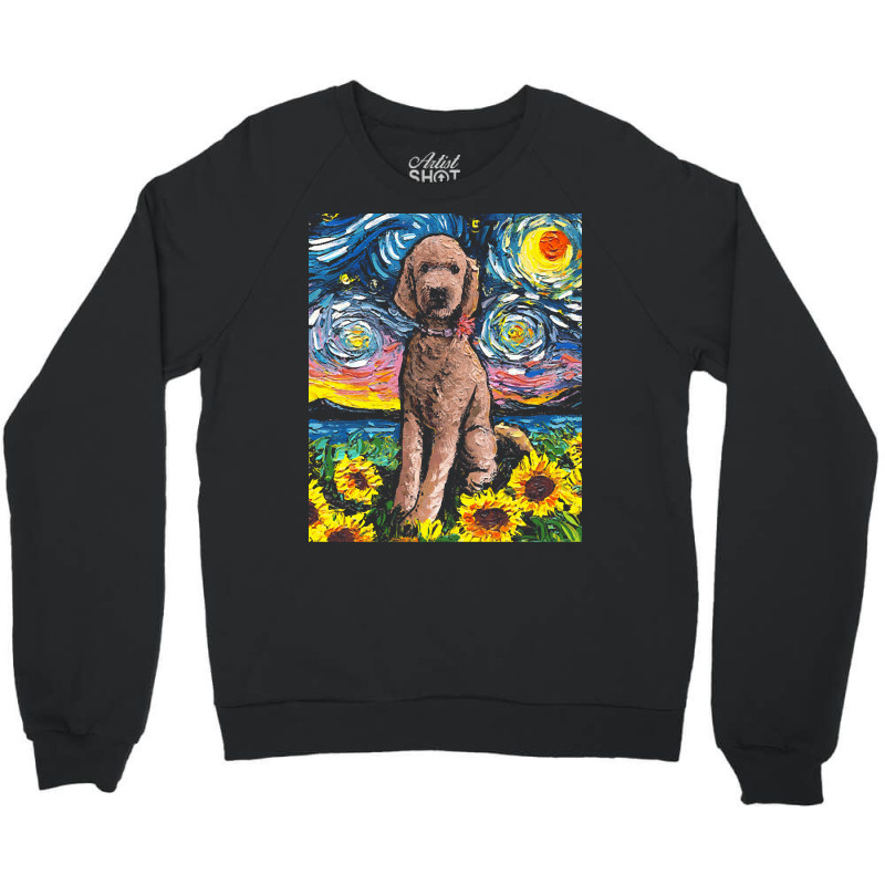 Goldendoodle T  Shirt Brown Goldendoodle Night With Sunflowers T  Shir Crewneck Sweatshirt | Artistshot