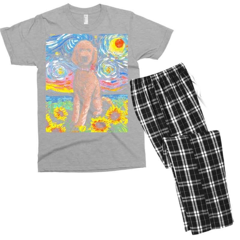 Goldendoodle T  Shirt Brown Goldendoodle Night With Sunflowers T  Shir Men's T-shirt Pajama Set | Artistshot