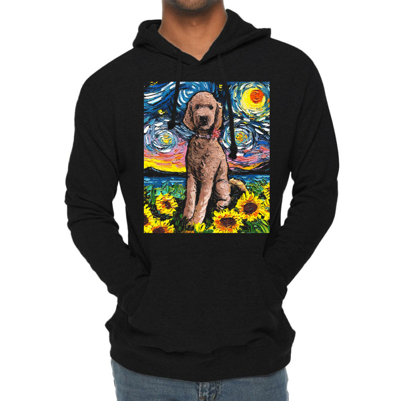 Goldendoodle T  Shirt Brown Goldendoodle Night With Sunflowers T  Shir Lightweight Hoodie | Artistshot