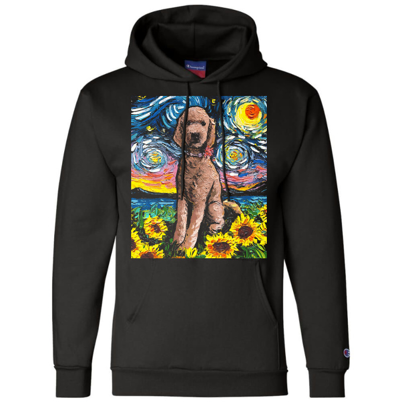 Goldendoodle T  Shirt Brown Goldendoodle Night With Sunflowers T  Shir Champion Hoodie | Artistshot