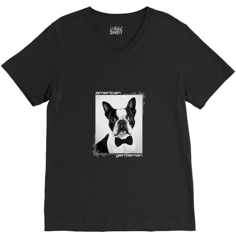 Boston Terrier Bowtie V-Neck Tee by AudreyRussian | Artistshot