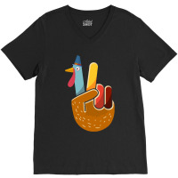 Thanksgiving Turkey Turkey Peace Hand Sign Thanksgiving (1) V-neck Tee | Artistshot