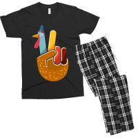 Thanksgiving Turkey Turkey Peace Hand Sign Thanksgiving (1) Men's T-shirt Pajama Set | Artistshot