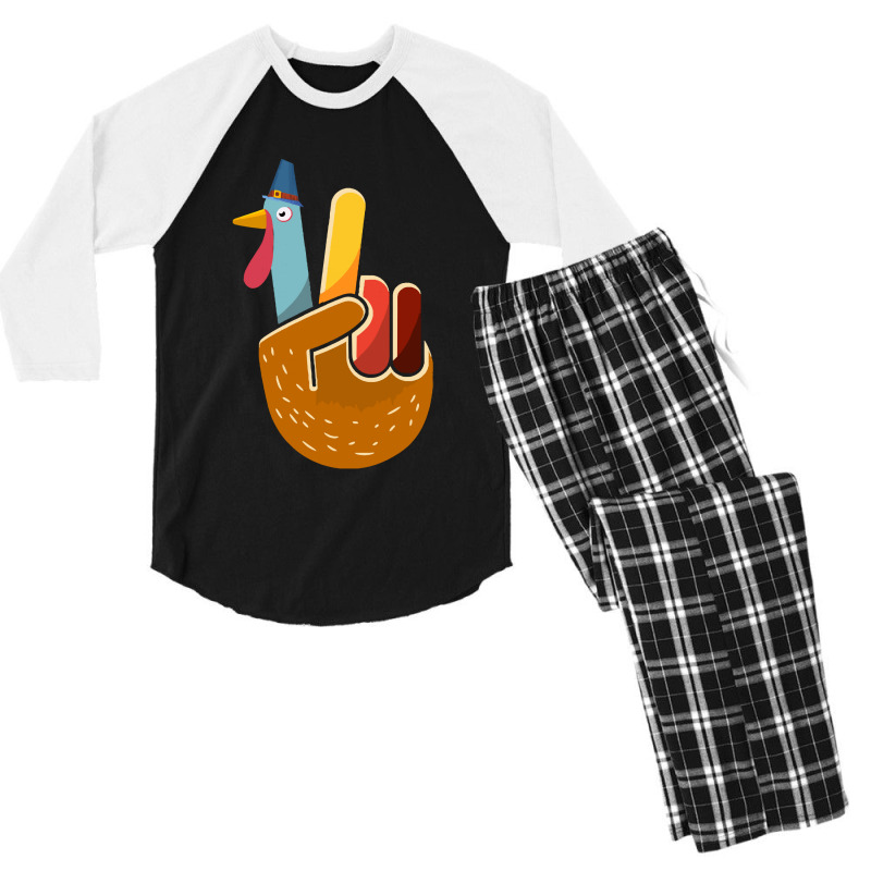 Thanksgiving Turkey Turkey Peace Hand Sign Thanksgiving (1) Men's 3/4 Sleeve Pajama Set | Artistshot