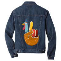 Thanksgiving Turkey Turkey Peace Hand Sign Thanksgiving (1) Men Denim Jacket | Artistshot