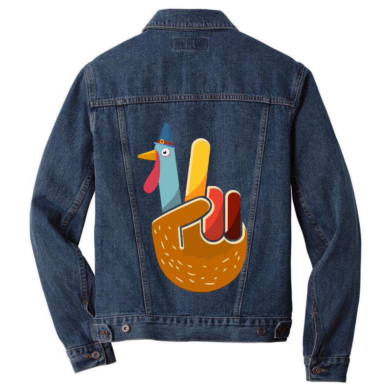 Thanksgiving Turkey Turkey Peace Hand Sign Thanksgiving (1) Men Denim Jacket | Artistshot