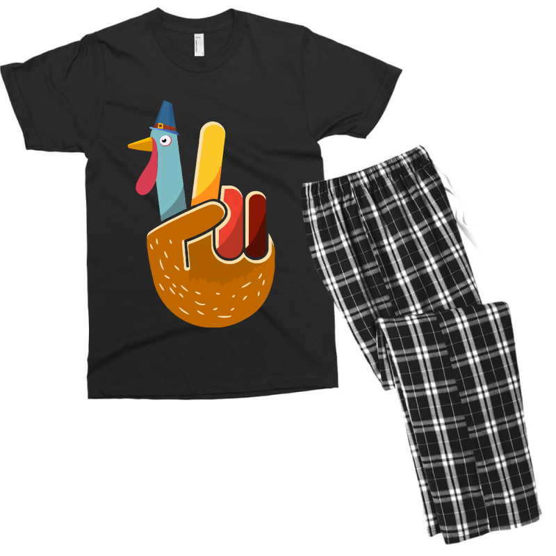 Thanksgiving Turkey Turkey Peace Hand Sign Thanksgiving Men's T-shirt Pajama Set | Artistshot