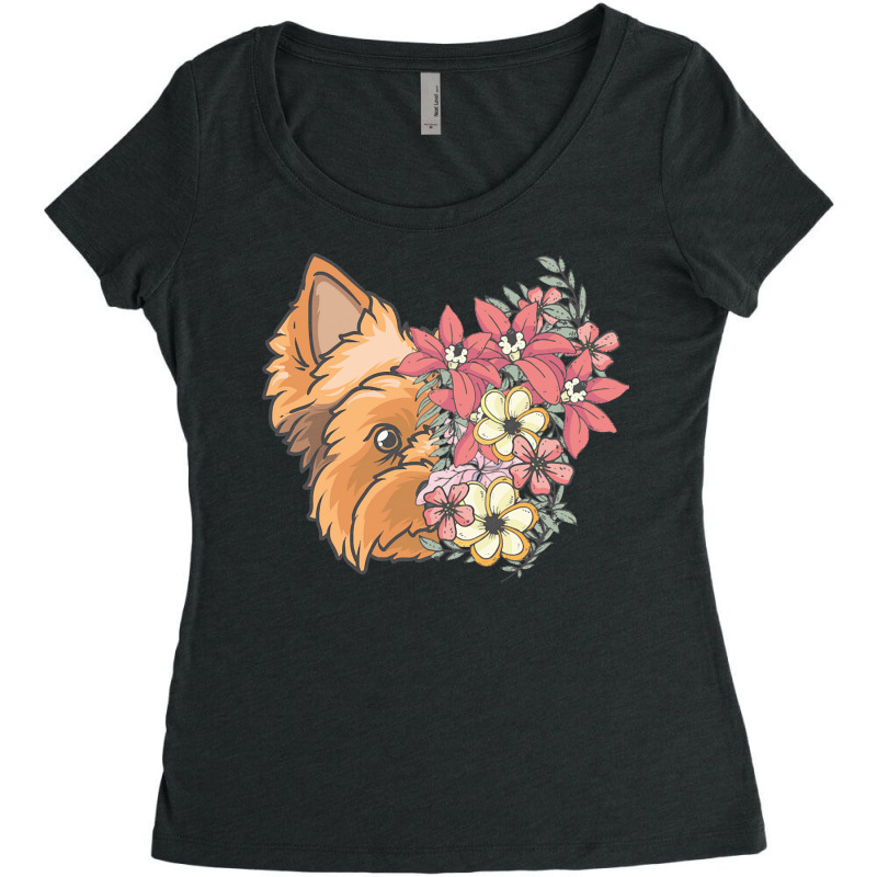 Yorkie T  Shirt Yorkshire Terrier With Flowers T  Shirt Women's Triblend Scoop T-shirt by gstamm | Artistshot