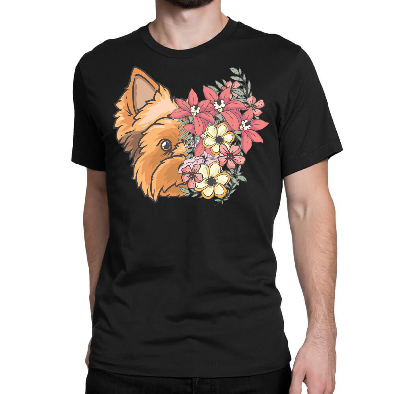 Yorkie T  Shirt Yorkshire Terrier With Flowers T  Shirt Classic T-shirt by gstamm | Artistshot