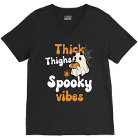 Thick Thighs Spooky Vibes Thick Thighs Spooky Vibes - Retro Groovy Vin V-neck Tee | Artistshot