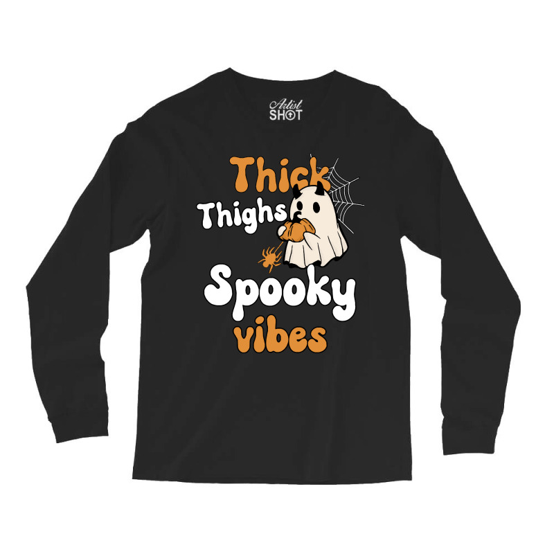 Thick Thighs Spooky Vibes Thick Thighs Spooky Vibes - Retro Groovy Vin Long Sleeve Shirts | Artistshot