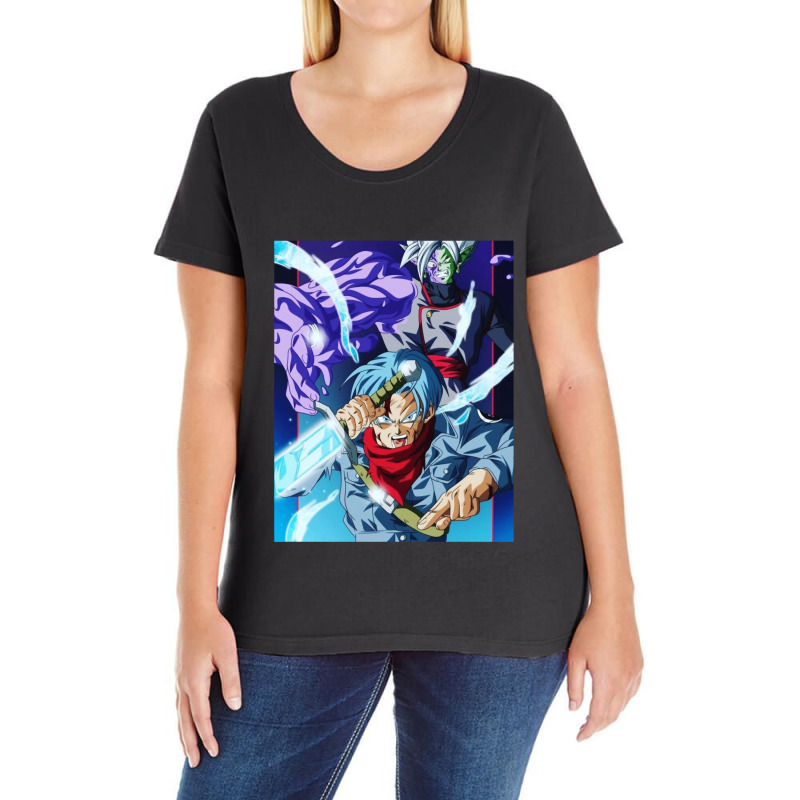 Trunks Vs Zamasu 1 Ladies Curvy T-Shirt by PierceKnight | Artistshot