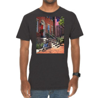 Philadelphia Pa - Bicycle In Front Of Philadelphia Brownstone Vintage T-shirt | Artistshot