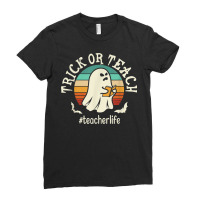 Retro Trick Or Teach Ghost Teacher Funny Halloween Costume Ladies Fitted T-shirt | Artistshot