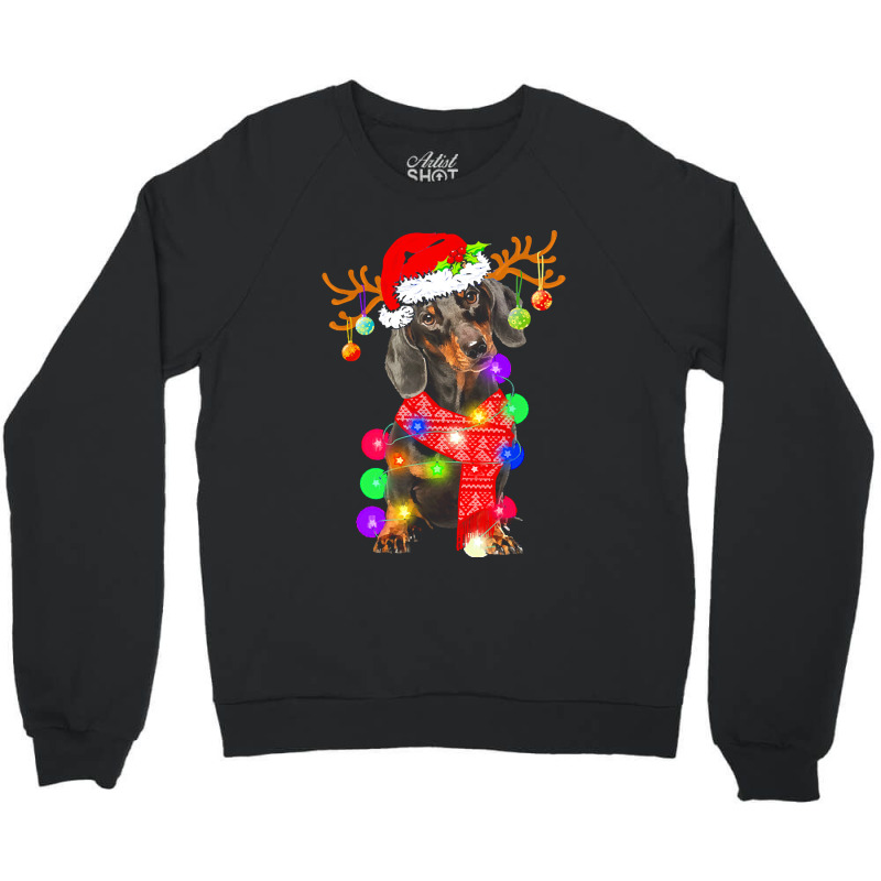 Dachshund Christmas Dachshund Dog Santa Hat Christmas Lights Happy Hol Crewneck Sweatshirt | Artistshot