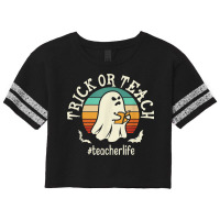 Retro Trick Or Teach Ghost Teacher Funny Halloween Costume Scorecard Crop Tee | Artistshot