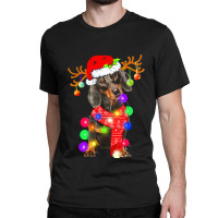 Dachshund Christmas Dachshund Dog Santa Hat Christmas Lights Happy Hol Classic T-shirt | Artistshot