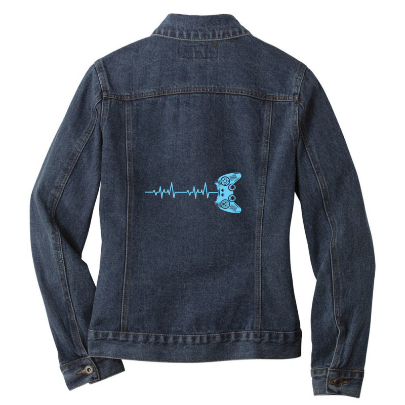 Gamer Heartbeat Lifeline Modern Video Game Controller Cool Gamer Gifts Ladies Denim Jacket by AngieFurr | Artistshot