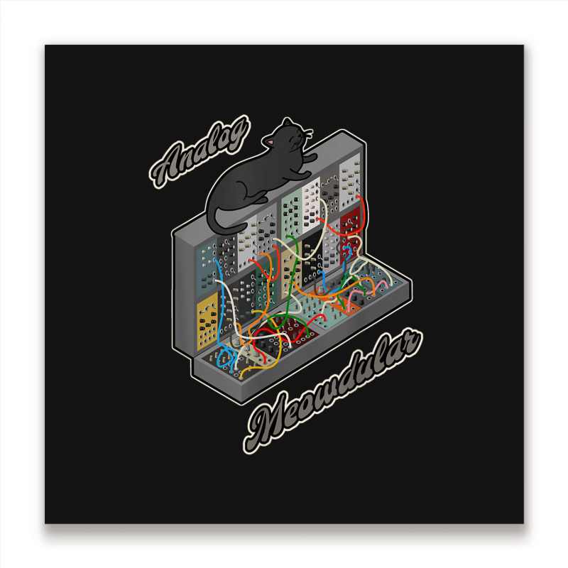 Cat On Analog Modular Synth Funny Synthesizer Metal Print Square | Artistshot