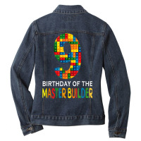 Building Blocks 9th Birthday Of The Master Builder Colorful Ladies Denim Jacket | Artistshot