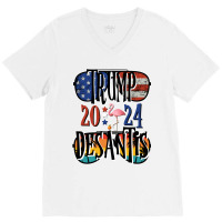 Trump Desantis 2024 Eection Merican Fag Famingo Stars 24 Puover Basic  V-neck Tee | Artistshot