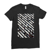 Aerial Photograph Of People Walking Across Black And White Zebra Cross Ladies Fitted T-shirt | Artistshot