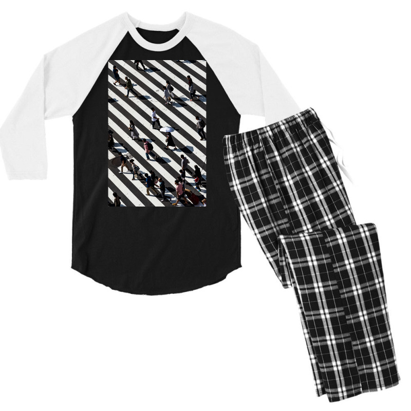 Aerial Photograph Of People Walking Across Black And White Zebra Cross Men's 3/4 Sleeve Pajama Set by yumgaugeteuda | Artistshot